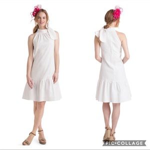 NWT Vineyard Vines Seersucker Flounce Tie Neck Dress in White